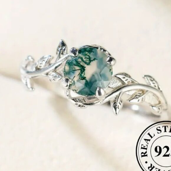 925 Moss Agate Stone and Sterling Silver ring - new in box - Size 9 - Picture 3 of 3